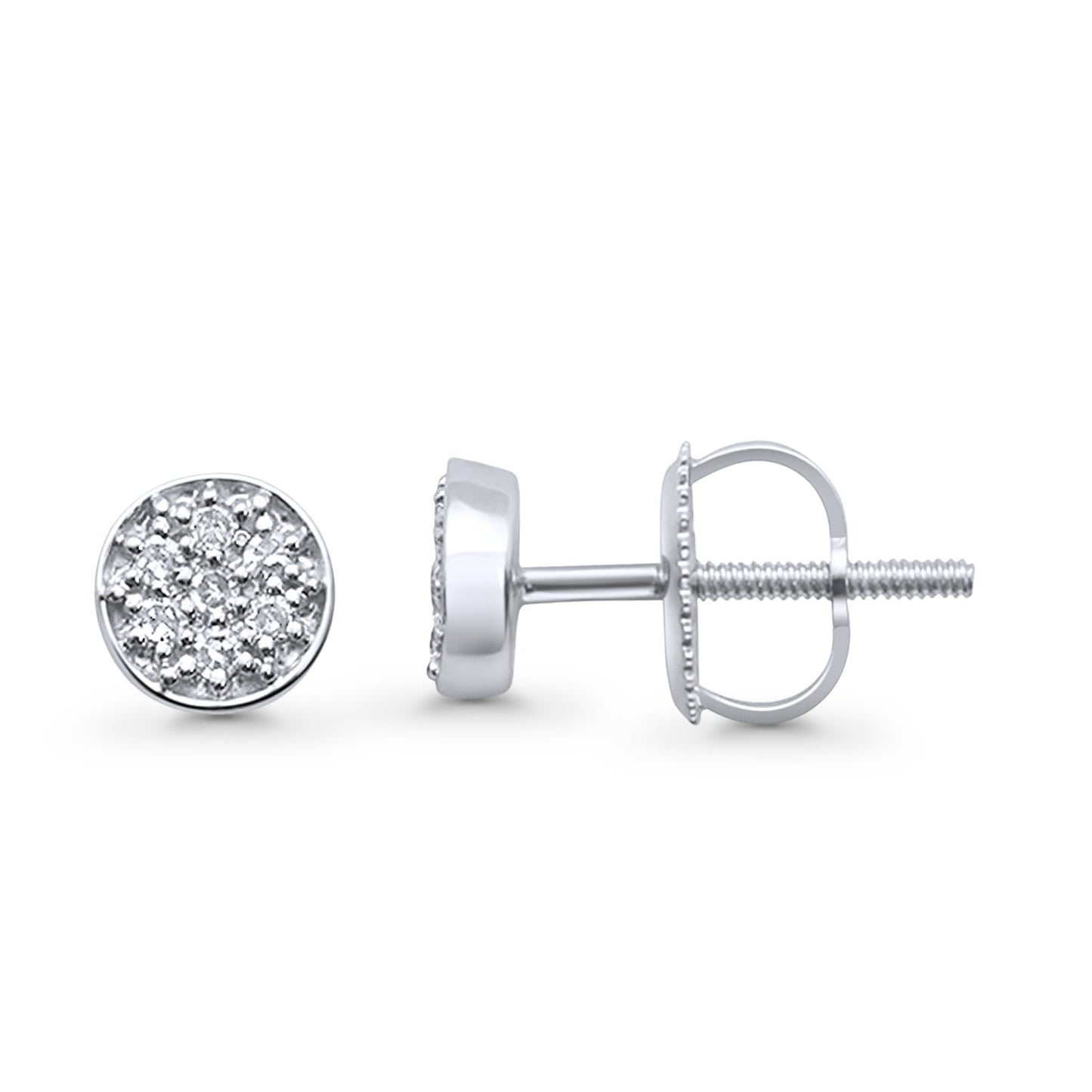 Solid 10K White Gold 5.3mm Round Cluster Diamond Stud Earring Wholesale