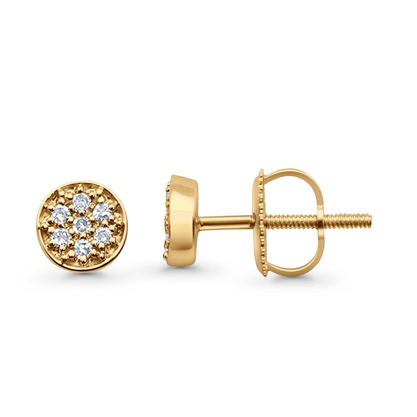 Solid 10K Yellow Gold 5.3mm Round Cluster Diamond Stud Earring Wholesale