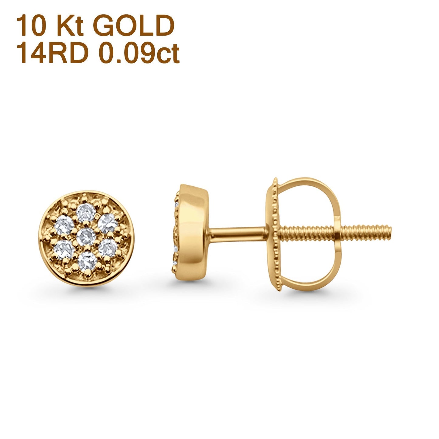 Solid 10K Yellow Gold 5.3mm Round Cluster Diamond Stud Earring Wholesale