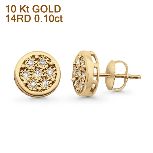 Solid 10K Yellow Gold 9.8mm Round Flower Pave Diamond Stud Earring Wholesale