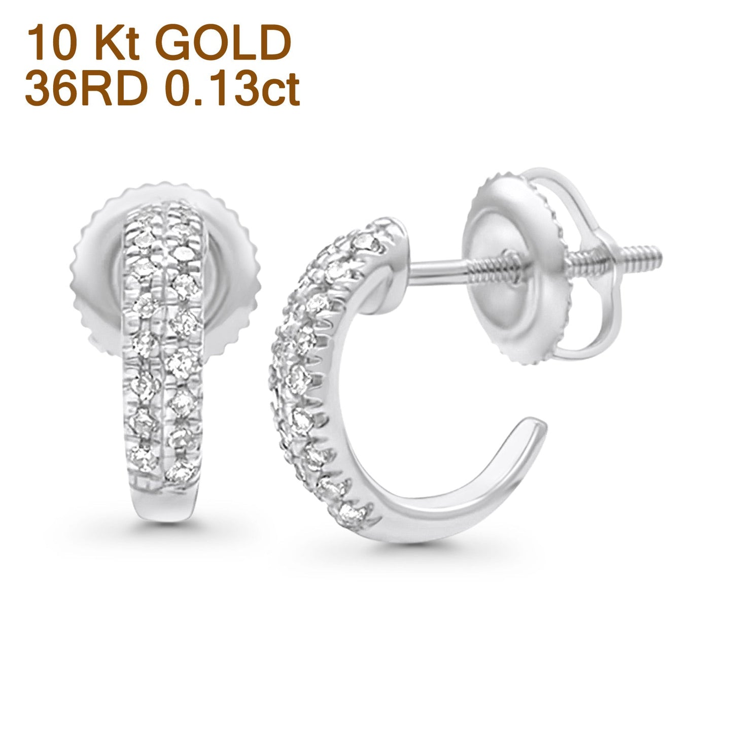 Solid 10K White Gold 11.6mm "J" Shaped Round Diamond Hoop Earrings Wholesale