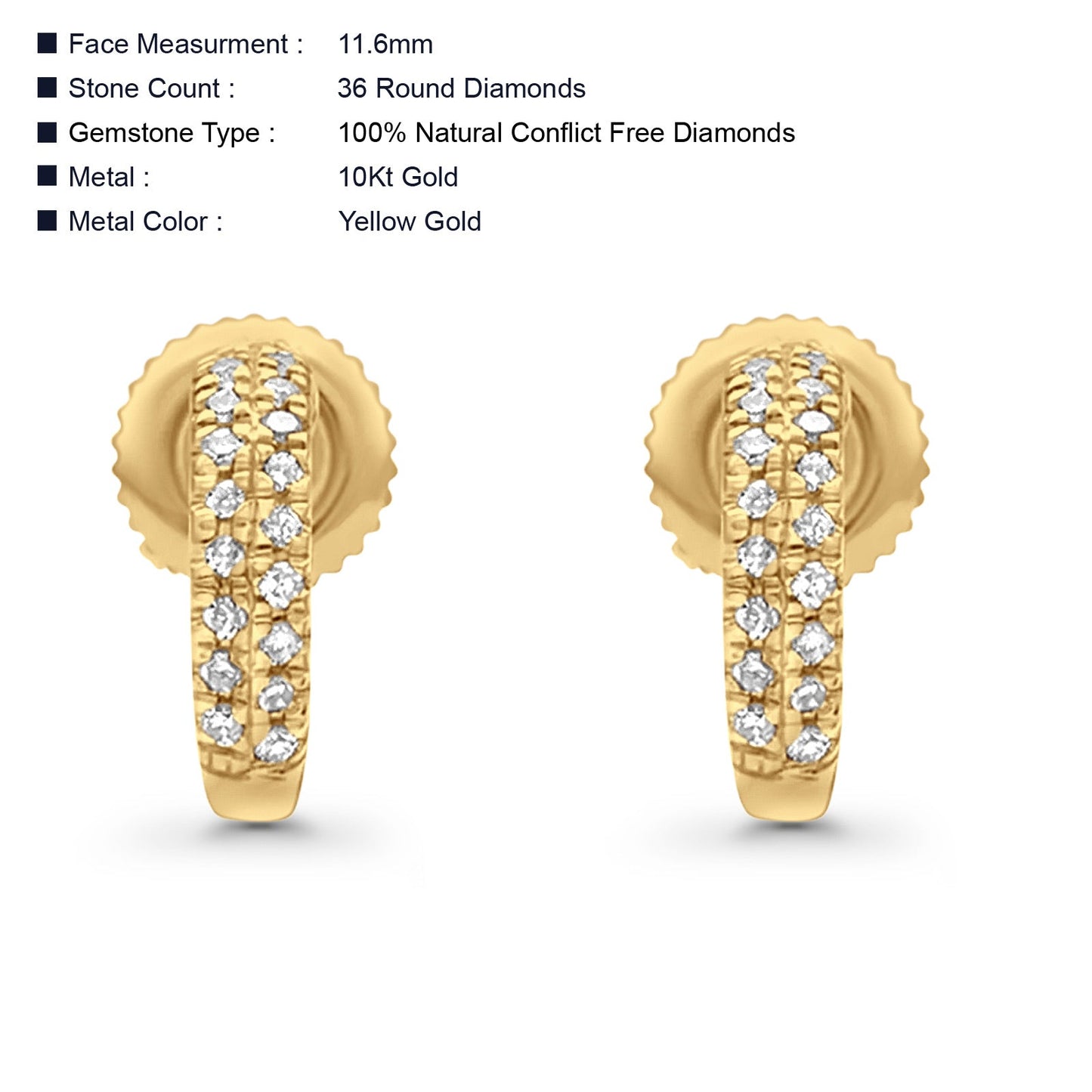 10K J Hoop Earrings Yellow Gold 11.6mm Diamond Wholesale