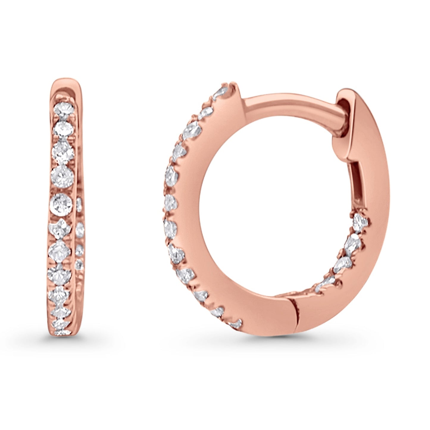 Solid 10K Rose Gold 11.6mm Round Diamond Huggie Hoop Earring Wholesale