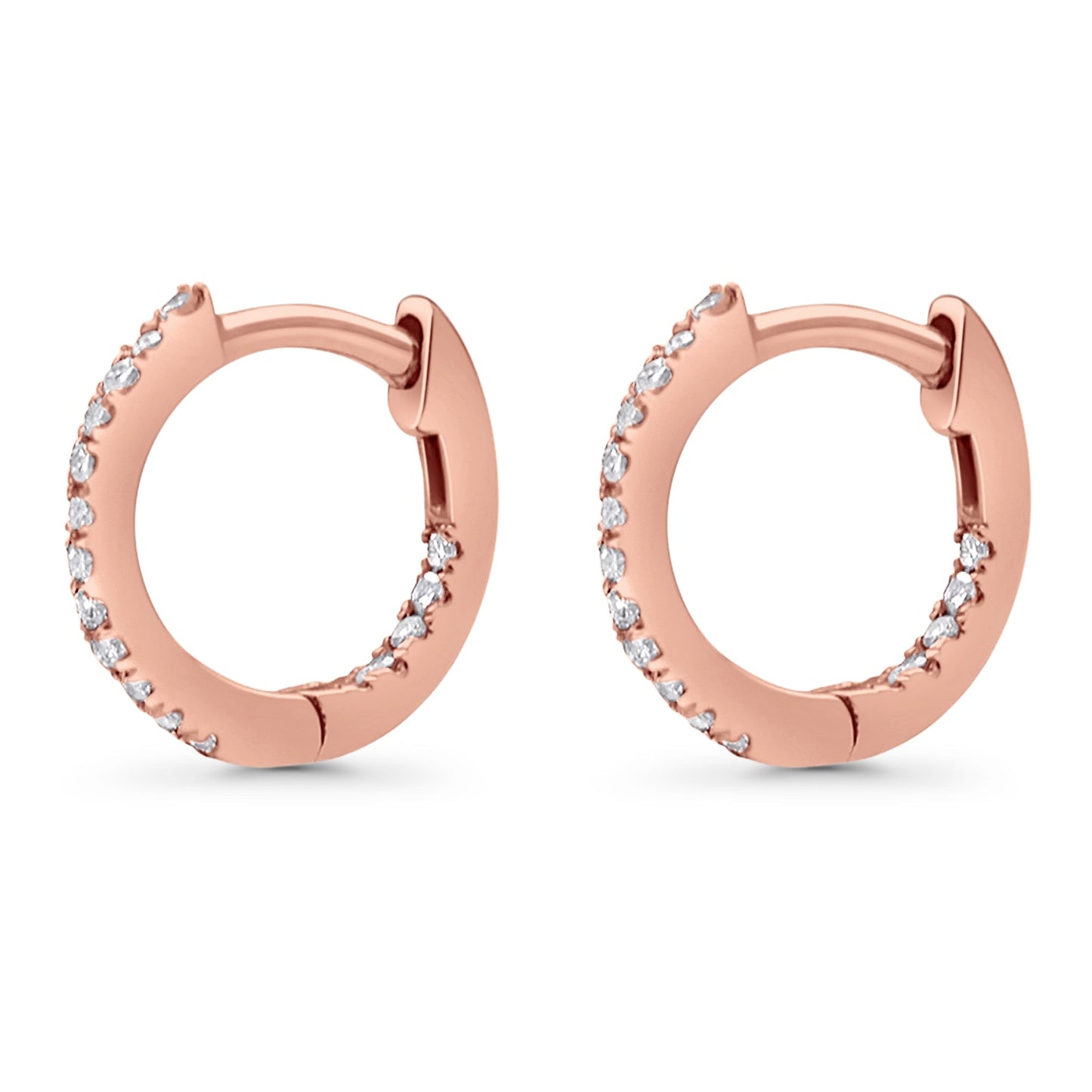 Solid 10K Rose Gold 11.6mm Round Diamond Huggie Hoop Earring Wholesale