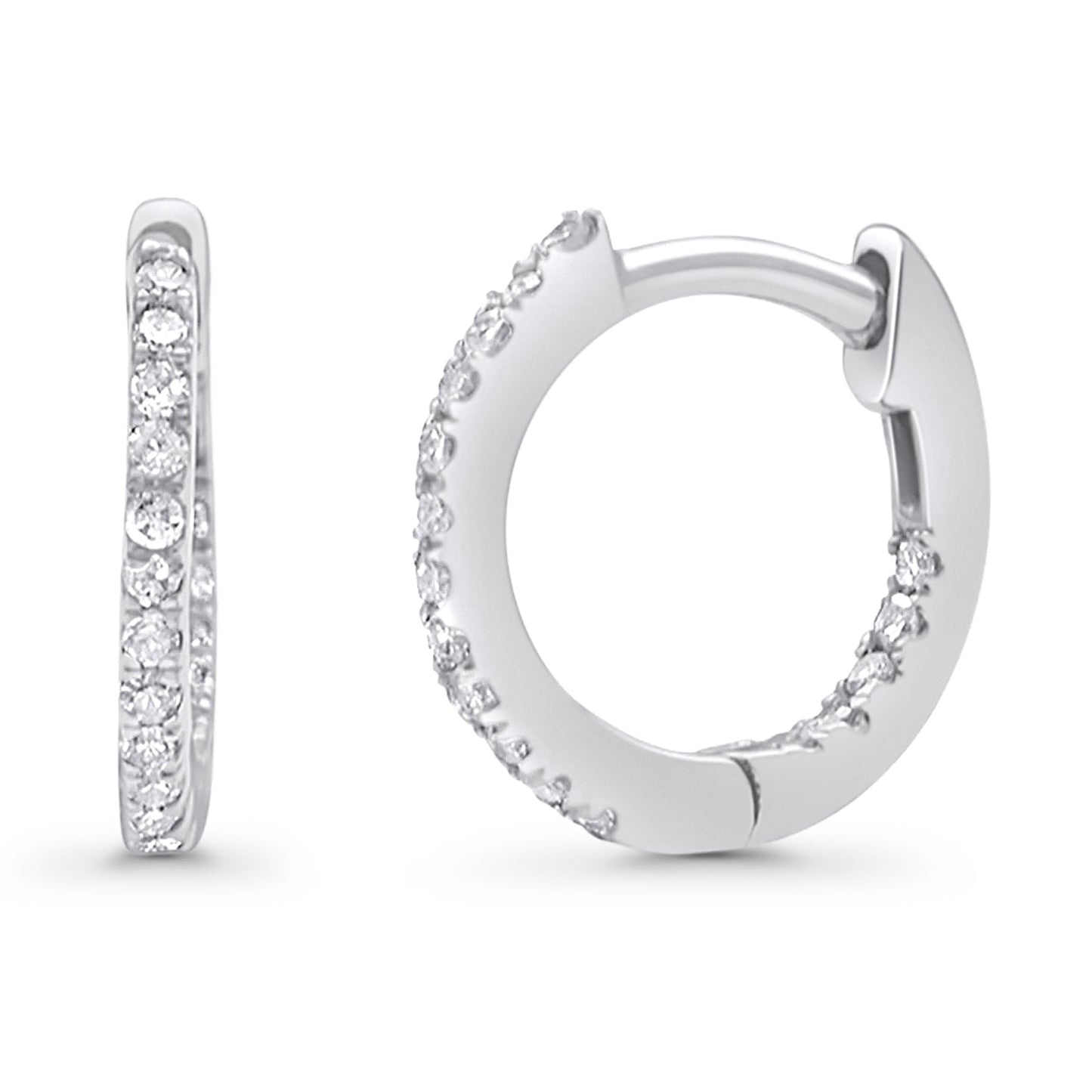 Solid 10K White Gold 11.6mm Round Diamond Huggie Hoop Earring Wholesale