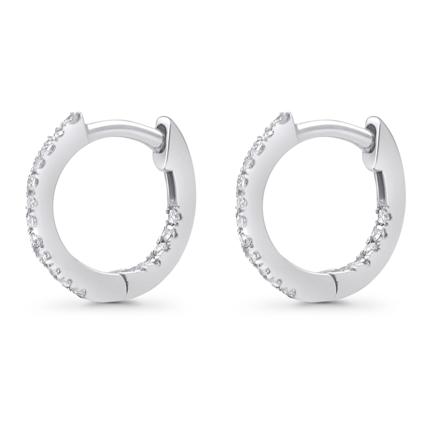 Solid 10K White Gold 11.6mm Round Diamond Huggie Hoop Earring Wholesale