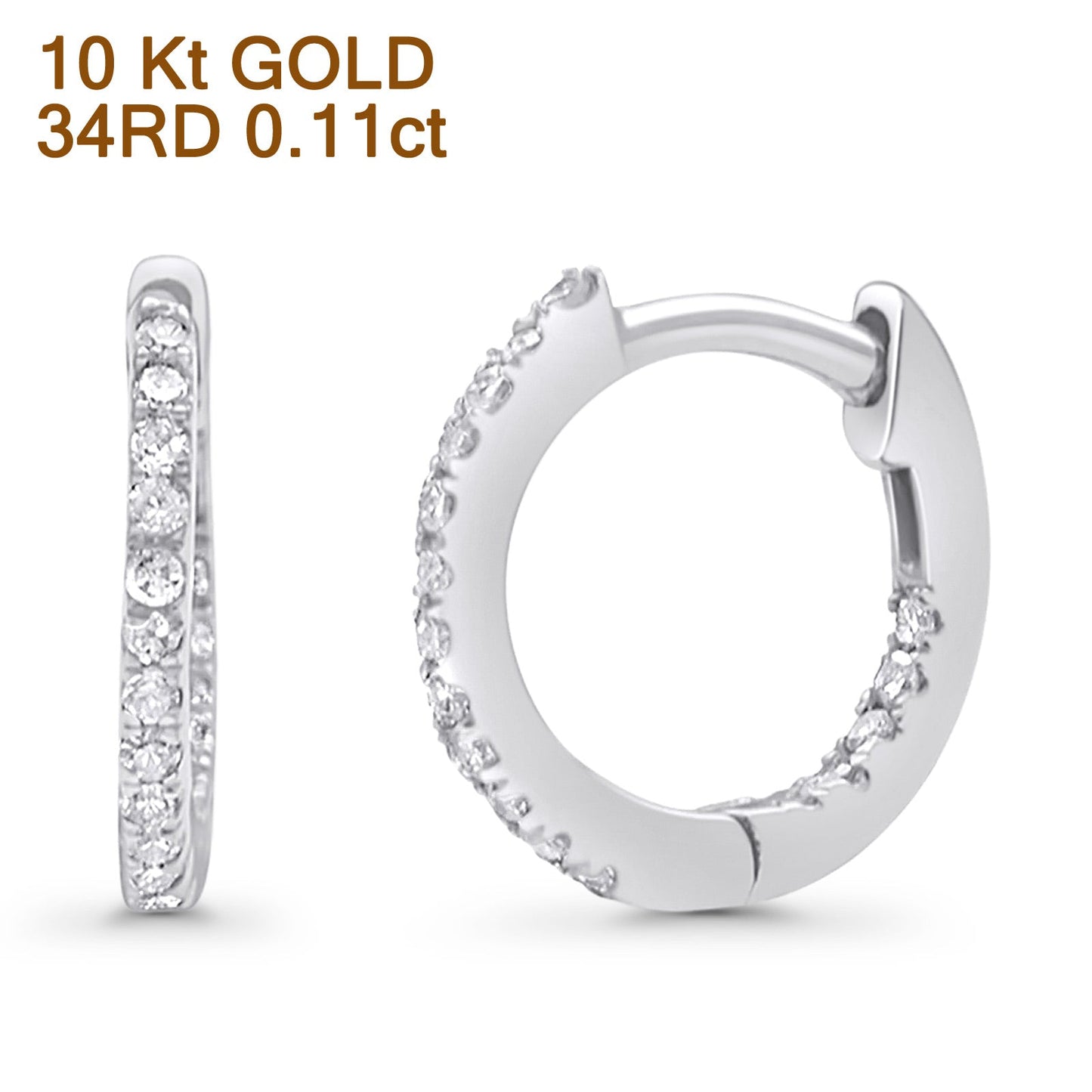 Solid 10K White Gold 11.6mm Round Diamond Huggie Hoop Earring Wholesale