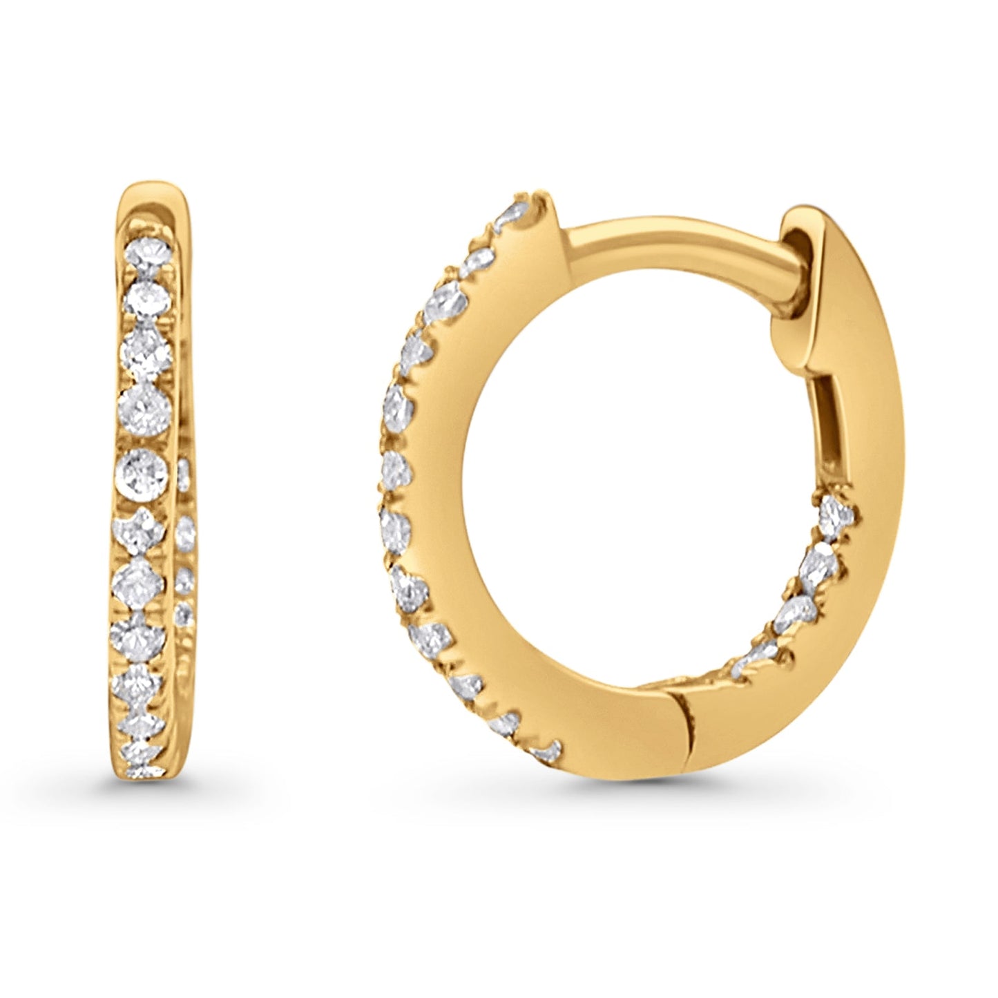 Solid 10K Yellow Gold 11.6mm Round Diamond Huggie Hoop Earring Wholesale