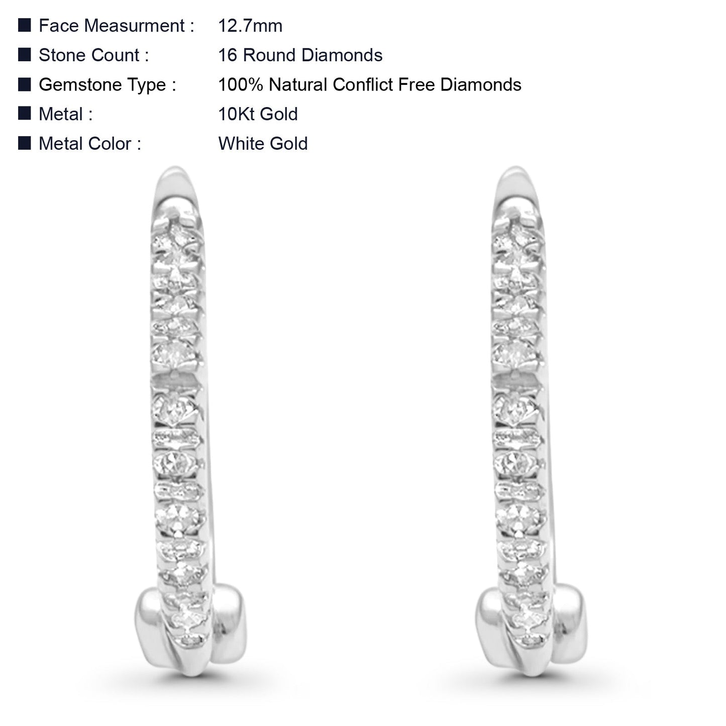 Solid 10K White Gold 12.7mm Round Charmed Brilliance Diamond Hoop Earrings Wholesale