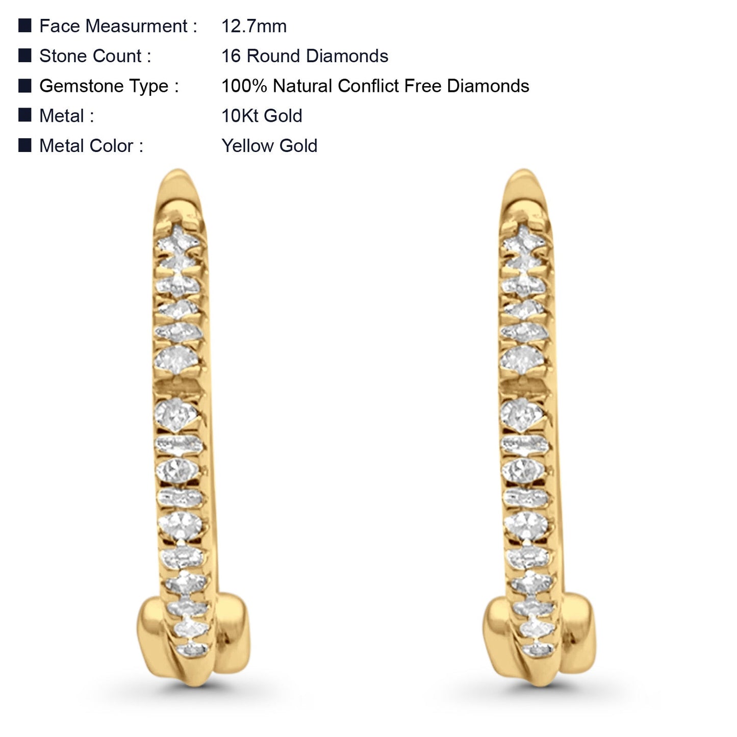 Solid 10K Yellow Gold 12.7mm Round Charmed Brilliance Diamond Hoop Earrings Wholesale