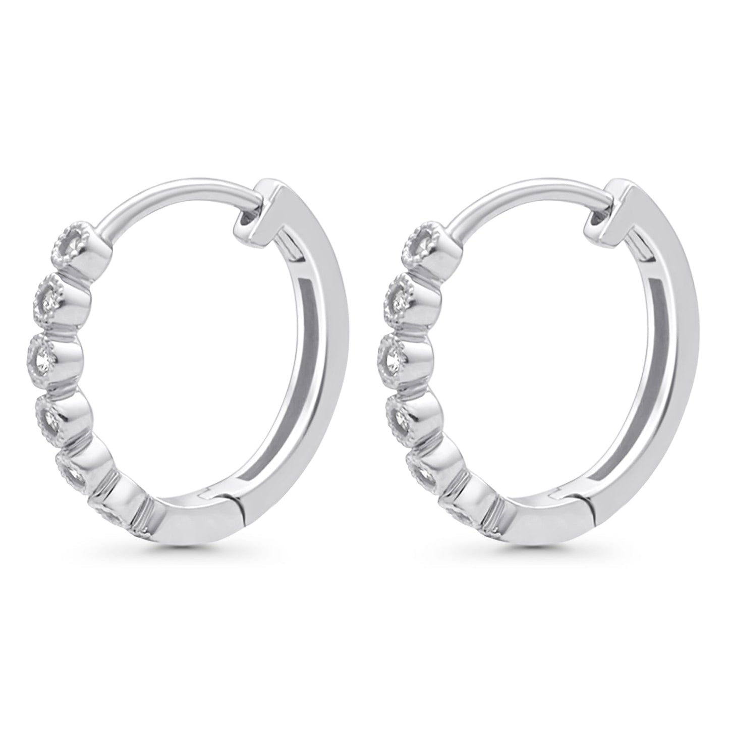 Solid 10K White Gold 12.7mm Round Diamond Huggie Hoop Earrings Wholesale