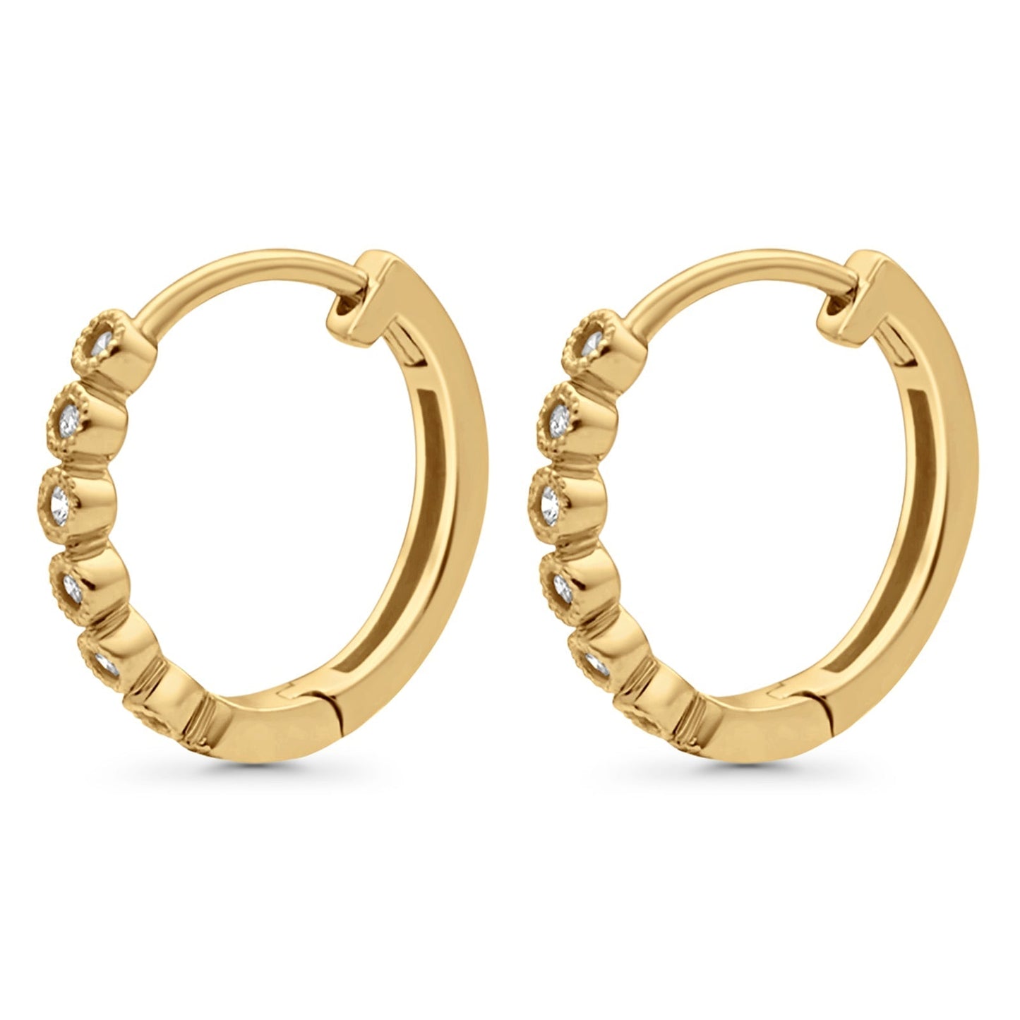 Solid 10K Yellow Gold 12.7mm Round Diamond Huggie Hoop Earrings Wholesale