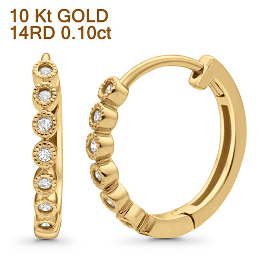 Solid 10K Yellow Gold 12.7mm Round Diamond Huggie Hoop Earrings Wholesale