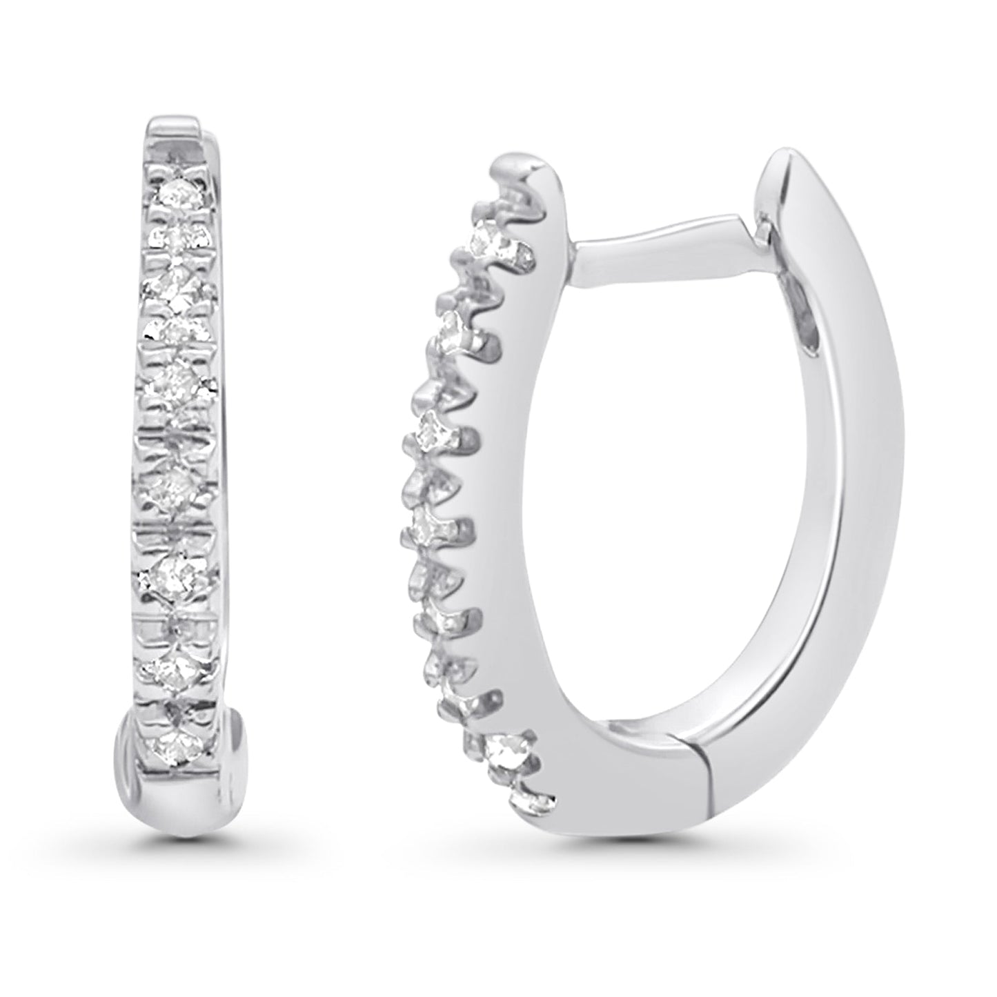 Solid 10K White Gold 12.7mm Round Hinged Natural Diamond Huggie Hoop Earrings Wholesale