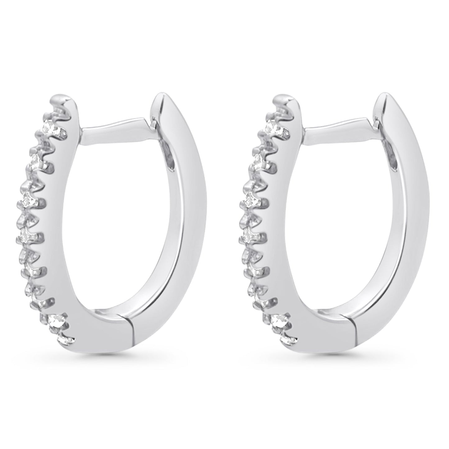 Solid 10K White Gold 12.7mm Round Hinged Natural Diamond Huggie Hoop Earrings Wholesale