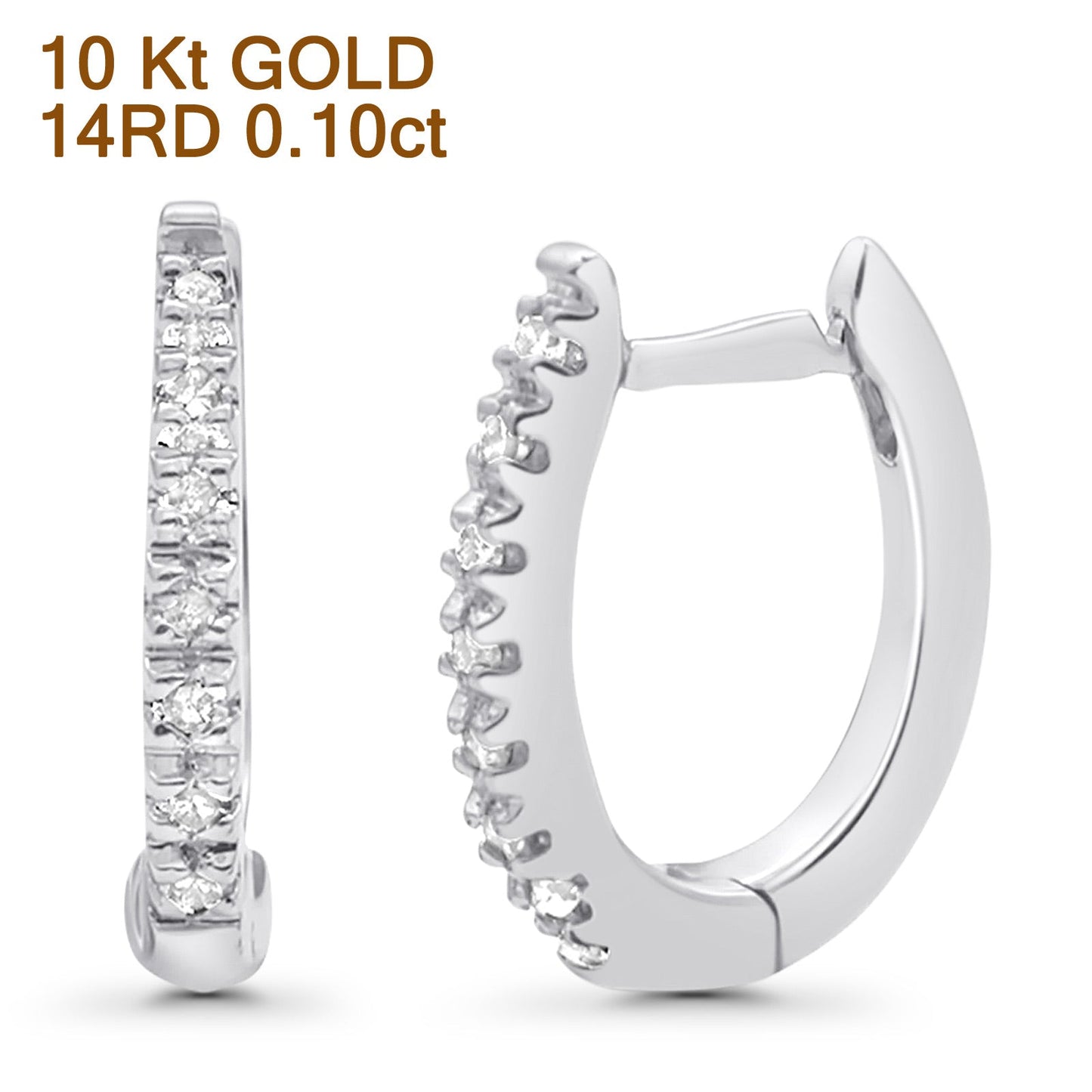 Solid 10K White Gold 12.7mm Round Hinged Natural Diamond Huggie Hoop Earrings Wholesale