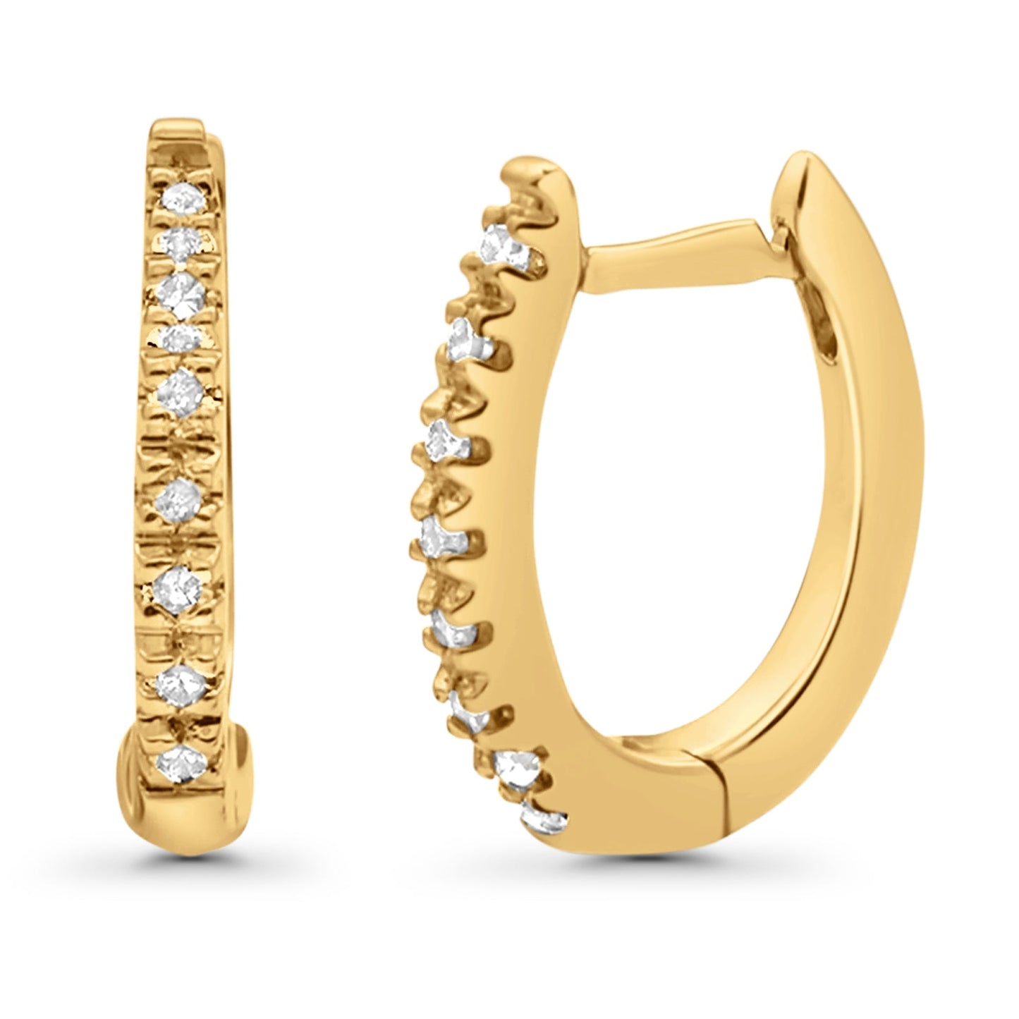 Solid 10K Yellow Gold 12.7mm Round Hinged Natural Diamond Huggie Hoop Earrings Wholesale