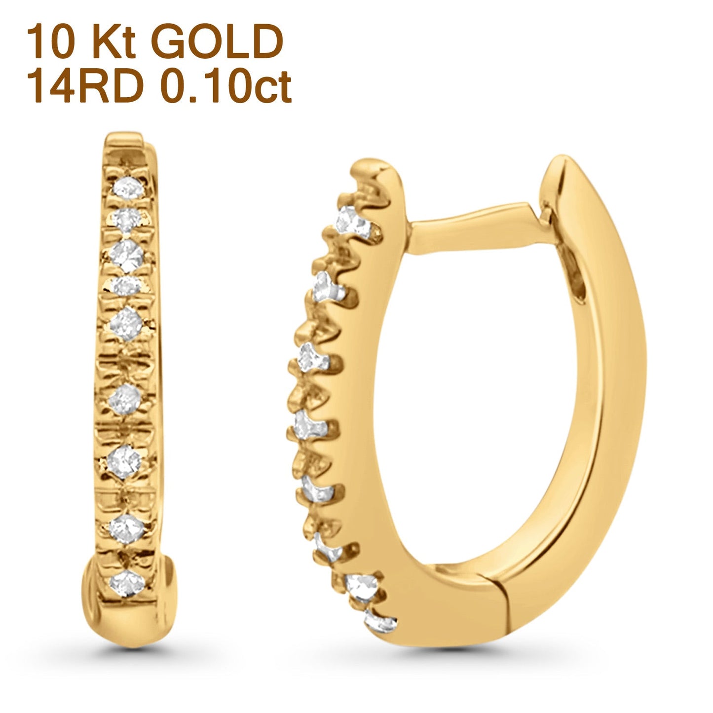 Solid 10K Yellow Gold 12.7mm Round Hinged Natural Diamond Huggie Hoop Earrings Wholesale