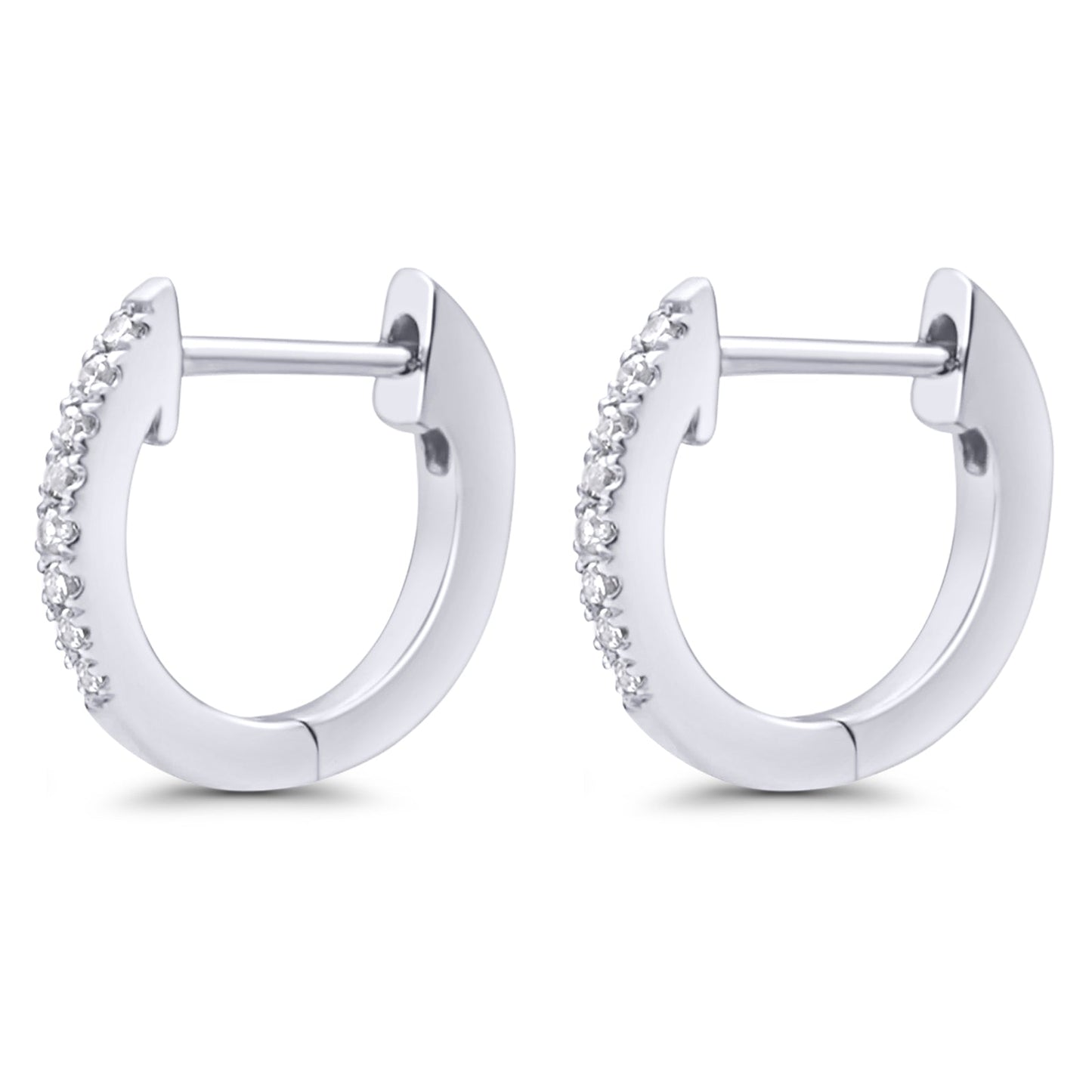 Solid 10K White Gold 11.6mm U Shaped Diamond Huggie Hoop Earrings Wholesale