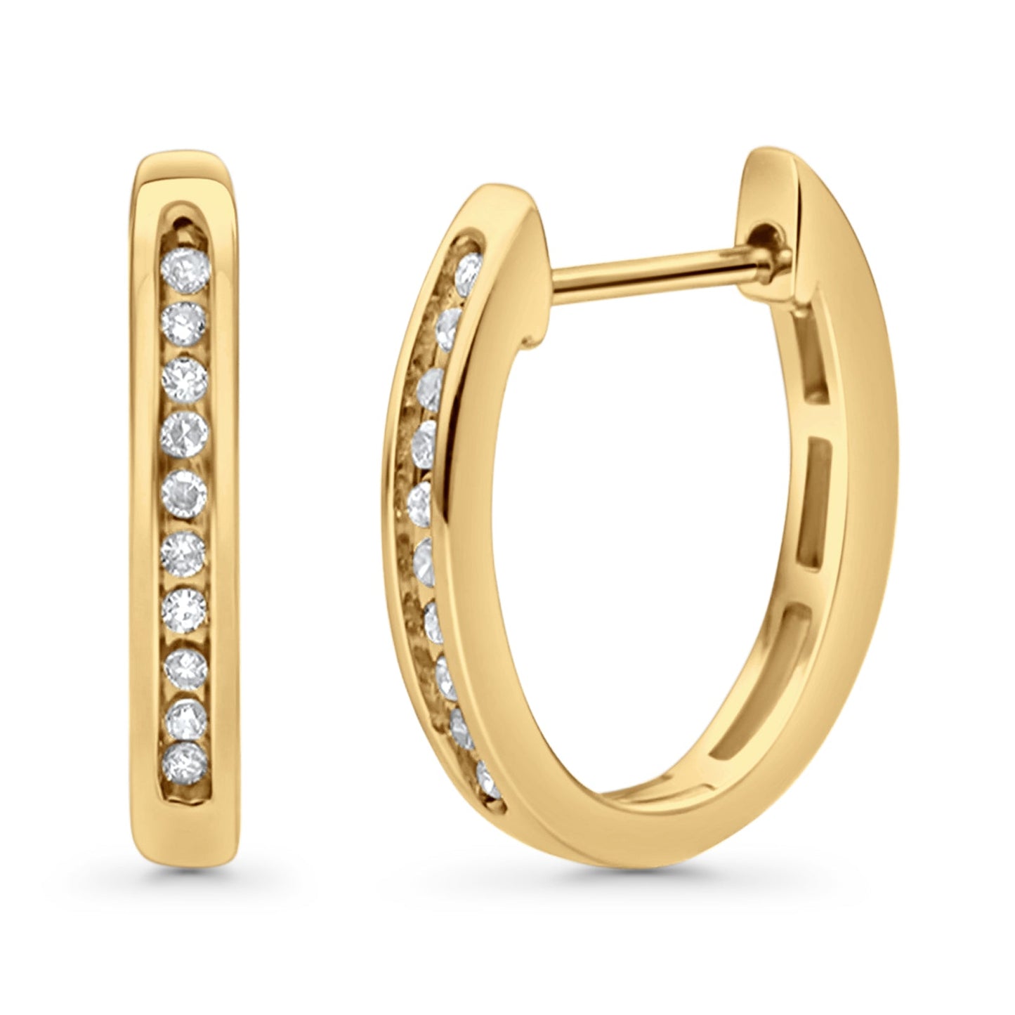 Solid 10K Yellow Gold 12.7mm Channel Set Diamond Huggie Hoop Earrings Wholesale