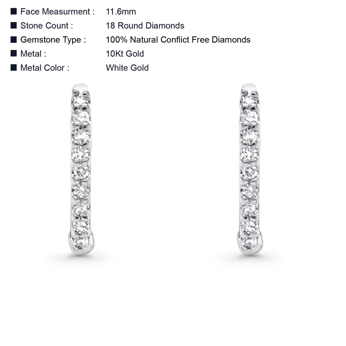 Solid 10K White Gold 11.6mm Cluster Diamond Huggie Hoop Earring Wholesale