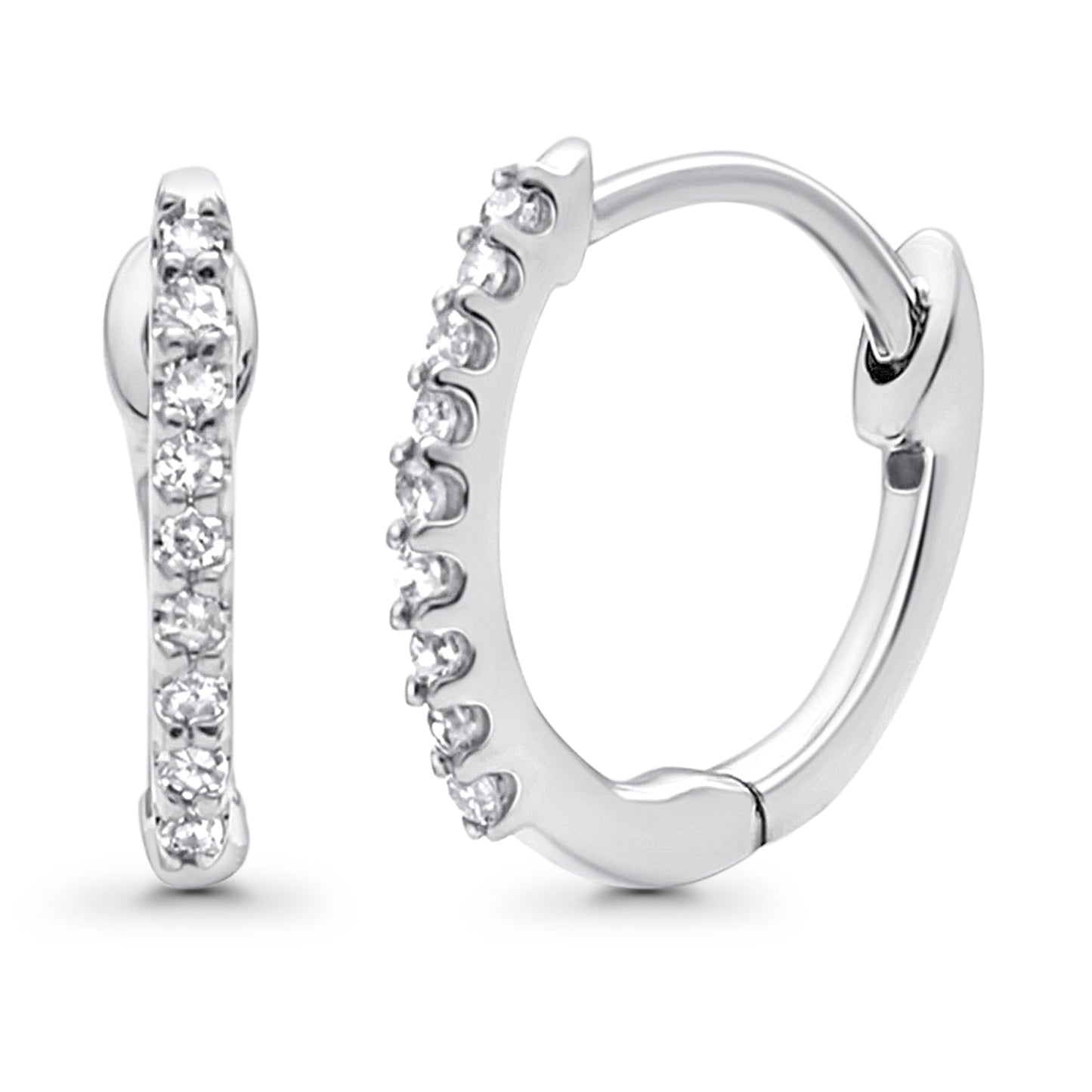 Solid 10K White Gold 11.6mm Cluster Diamond Huggie Hoop Earring Wholesale