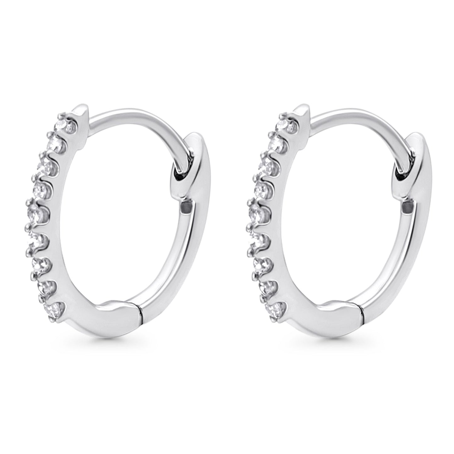 Solid 10K White Gold 11.6mm Cluster Diamond Huggie Hoop Earring Wholesale