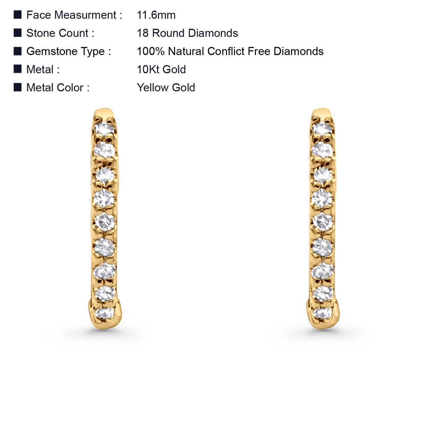 Solid 10K Yellow Gold 11.6mm Cluster Diamond Huggie Hoop Earring Wholesale