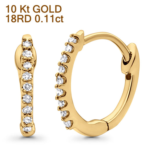 Solid 10K Yellow Gold 11.6mm Cluster Diamond Huggie Hoop Earring Wholesale