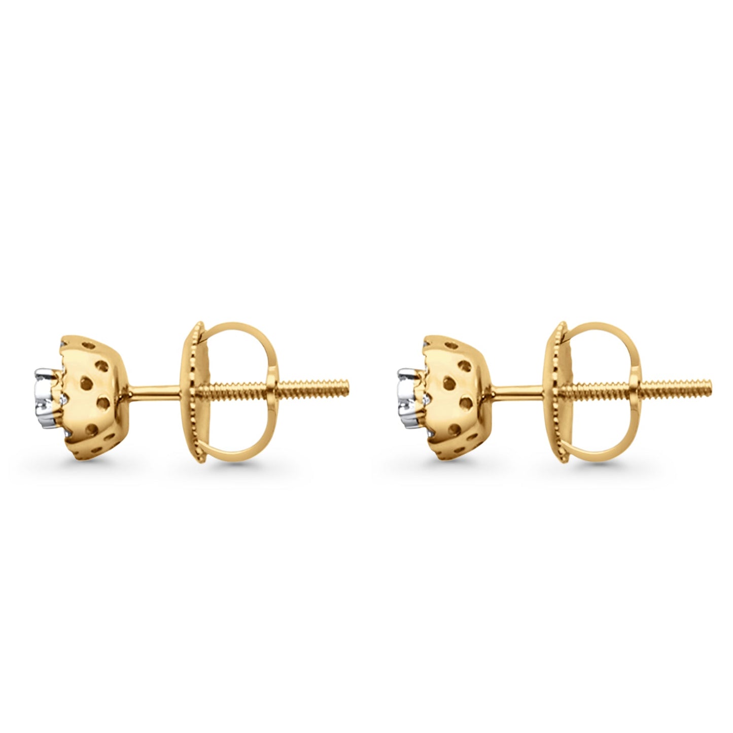 Solid 10K Yellow Gold 5.5mm Halo Fashion Round Hip Hop Diamond Stud Earring Wholesale