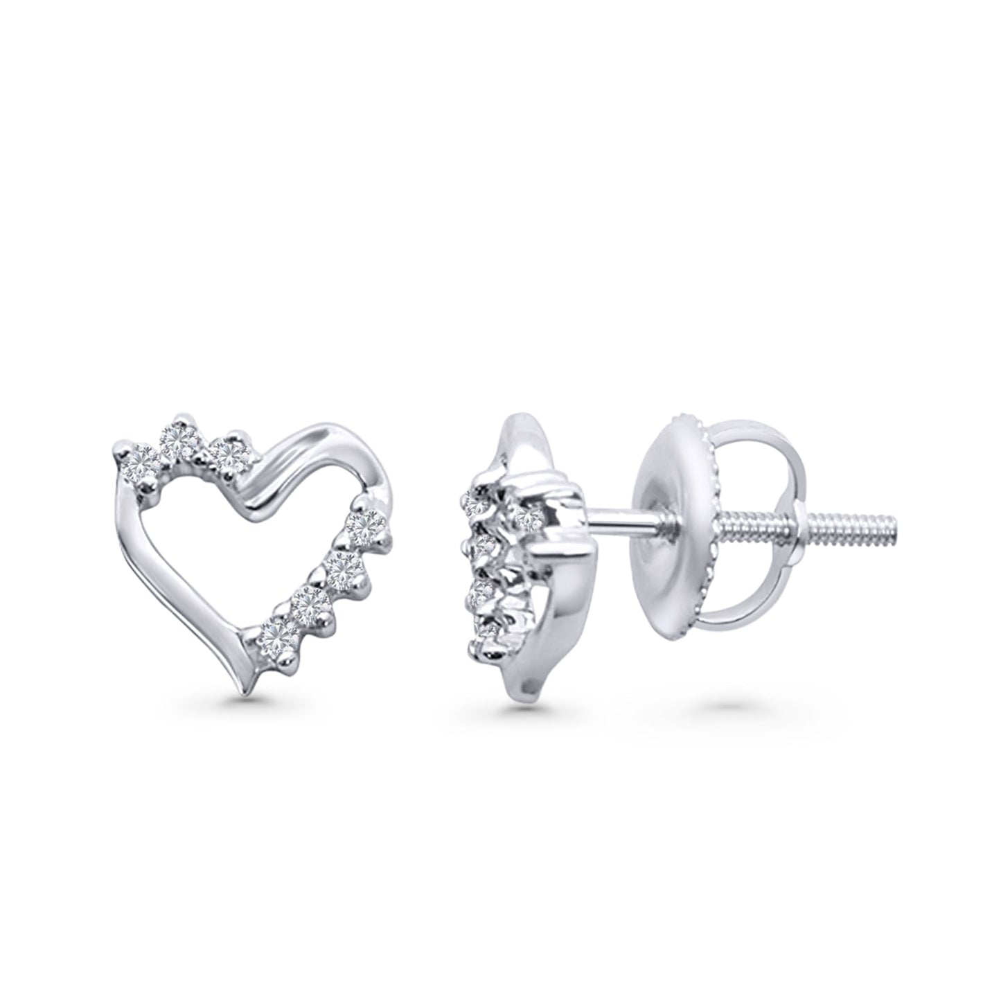 Solid 10K White Gold 8mm Unique Heart Shape Round Diamond Stud Earring Wholesale