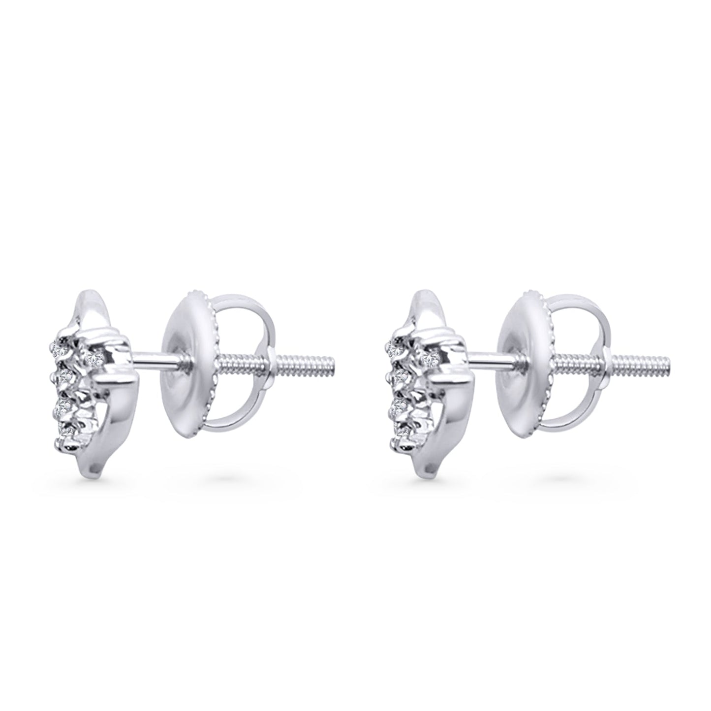 Solid 10K White Gold 8mm Unique Heart Shape Round Diamond Stud Earring Wholesale