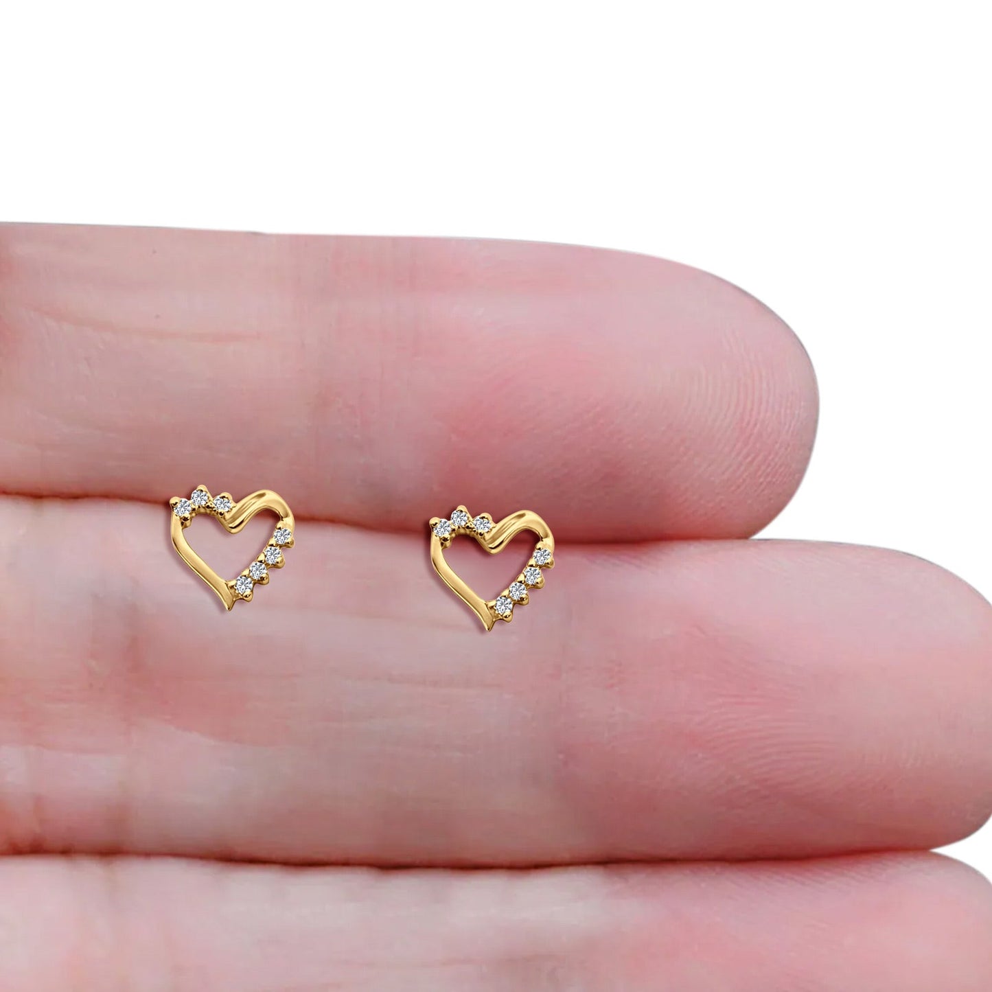 Solid 10K Yellow Gold 8mm Unique Heart Shape Round Diamond Stud Earring Wholesale