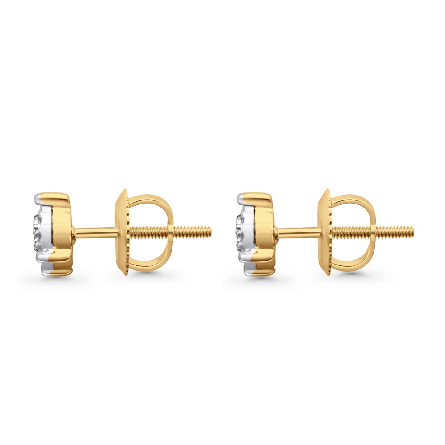 Solid 10K Two Tone Gold 5.7mm Round Cluster Diamond Stud Earring Wholesale