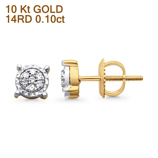 Solid 10K Two Tone Gold 5.7mm Round Cluster Diamond Stud Earring Wholesale