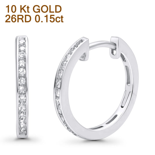 Solid 10K White Gold 12.7mm Channel Set Natural Diamond Huggie Hoop Earrings Wholesale