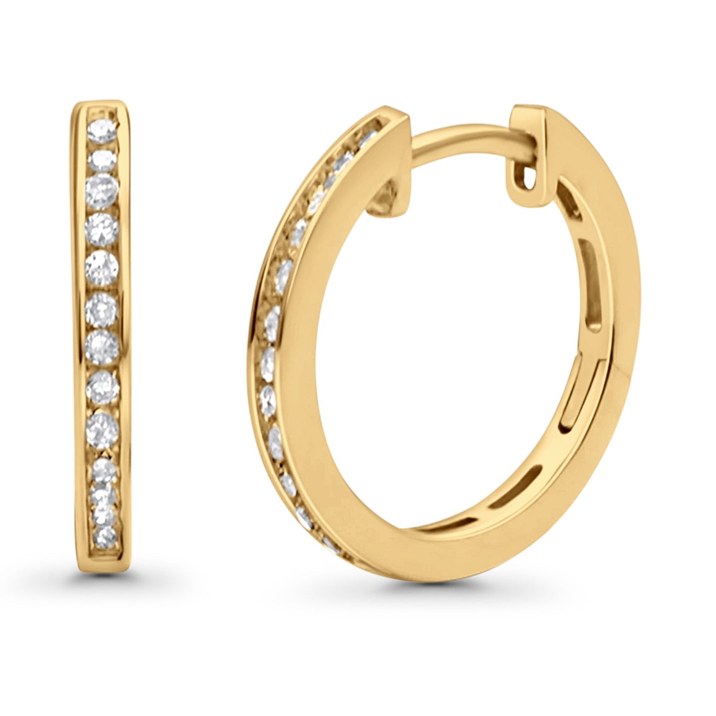 Solid 10K Yellow Gold 12.7mm Channel Set Natural Diamond Huggie Hoop Earrings Wholesale