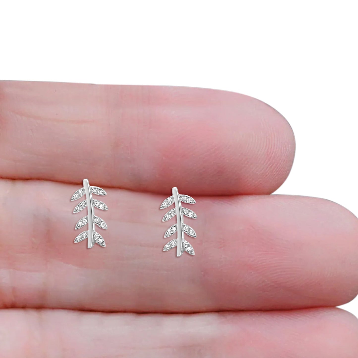 Solid 10K White Gold 12.1mm Leaf Crawler Diamond Hoop Earrings Wholesale