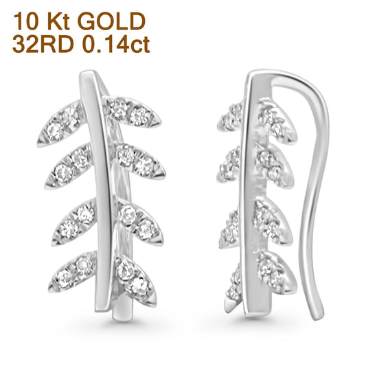 Solid 10K White Gold 12.1mm Leaf Crawler Diamond Hoop Earrings Wholesale