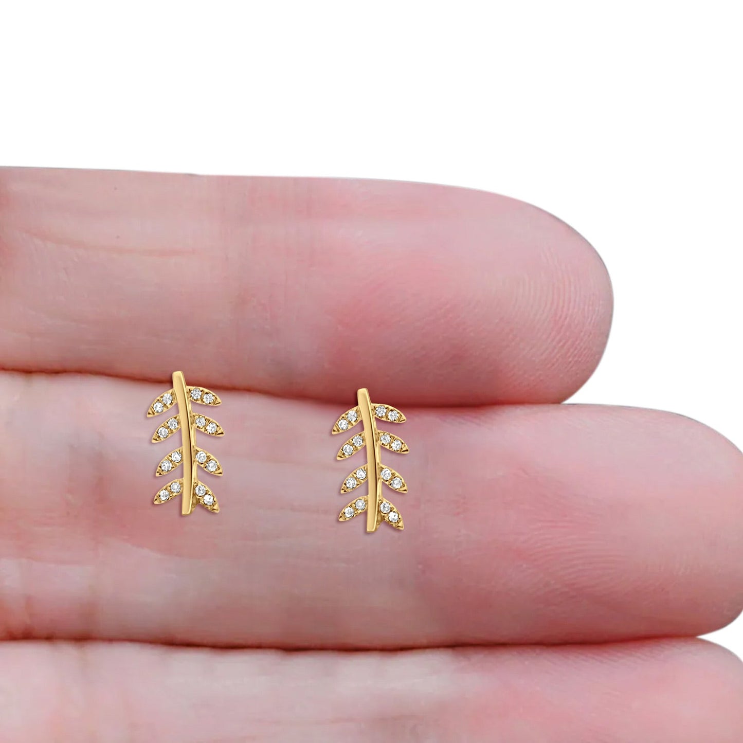 Solid 10K Yellow Gold 12.1mm Leaf Crawler Diamond Hoop Earrings Wholesale