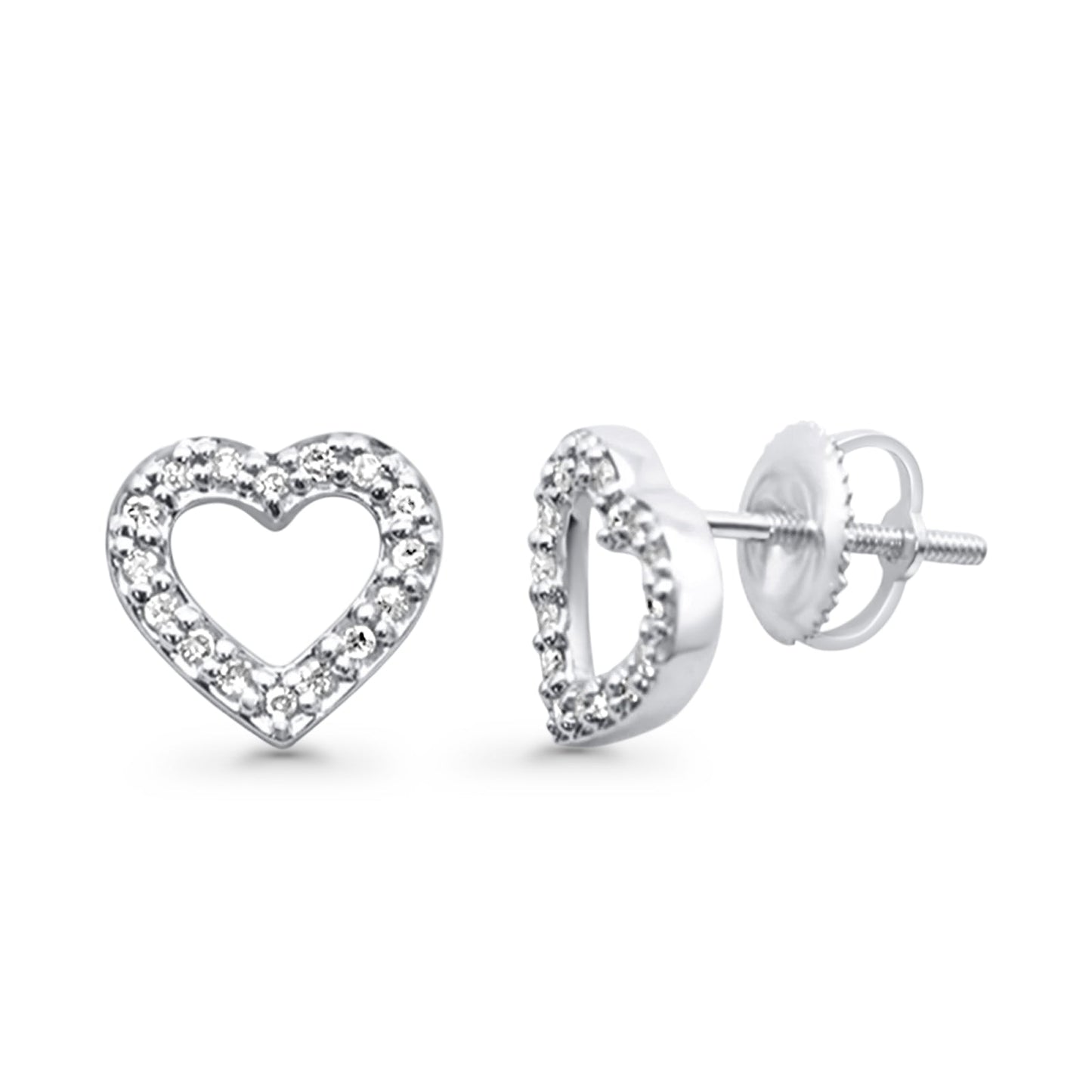 Solid 10K White Gold 9.5mm Open Heart Natural Diamond Stud Earring Wholesale