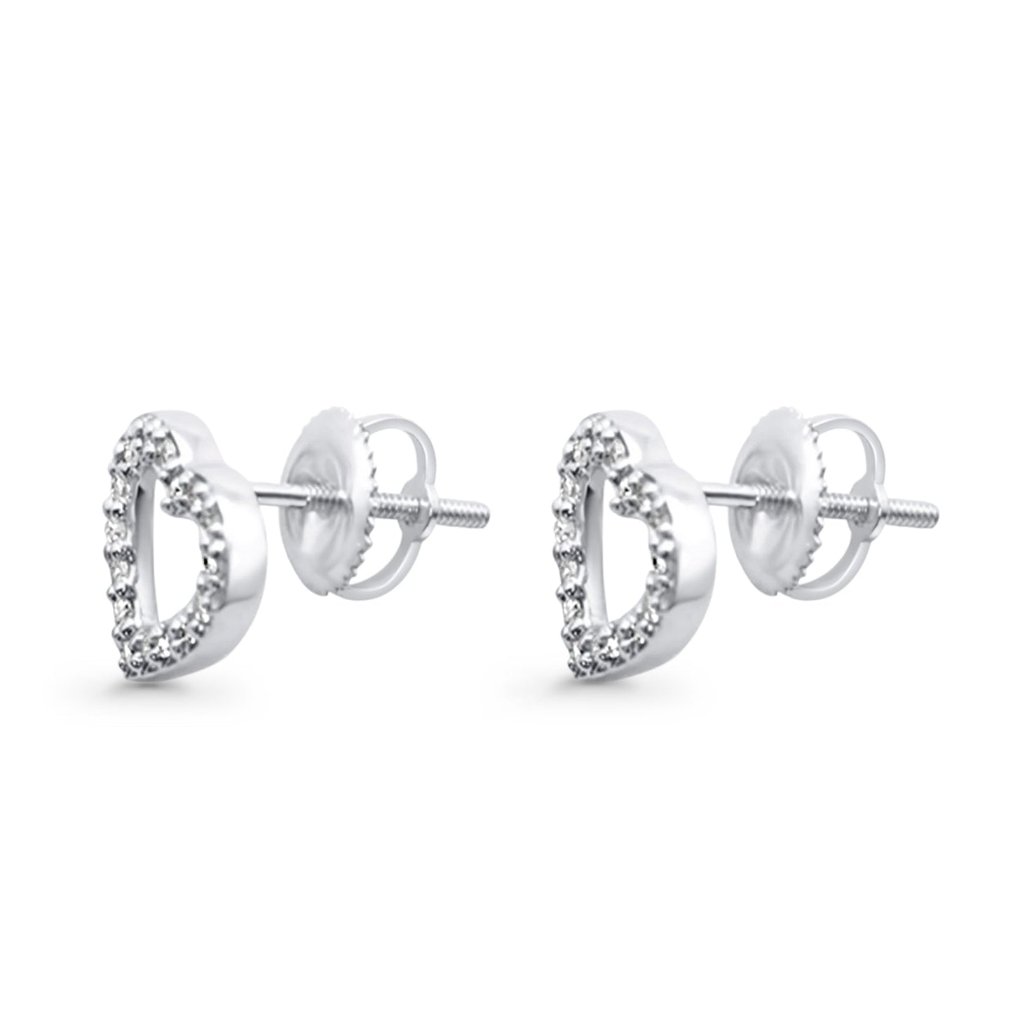 Solid 10K White Gold 9.5mm Open Heart Natural Diamond Stud Earring Wholesale