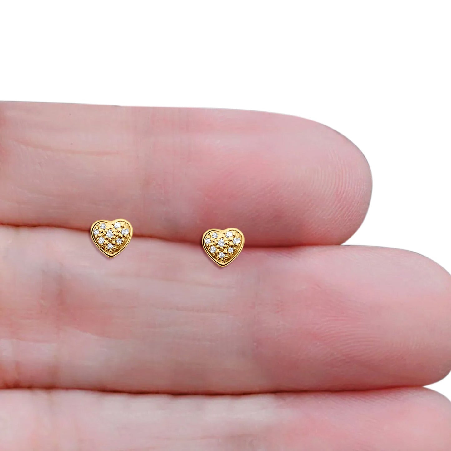 Solid 10K Yellow Gold 5.5mm Heart Shaped Cluster Round Diamond Stud Earrings Wholesale