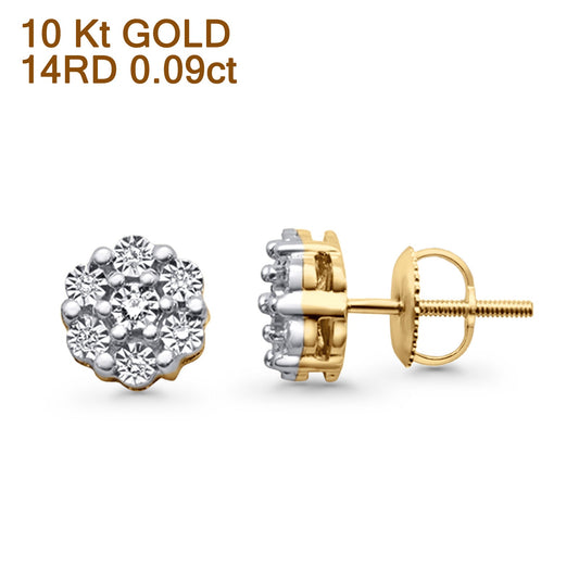 Solid 10K Yellow Gold 8mm Elegant Flower Cluster Round Diamond Stud Earrings Wholesale