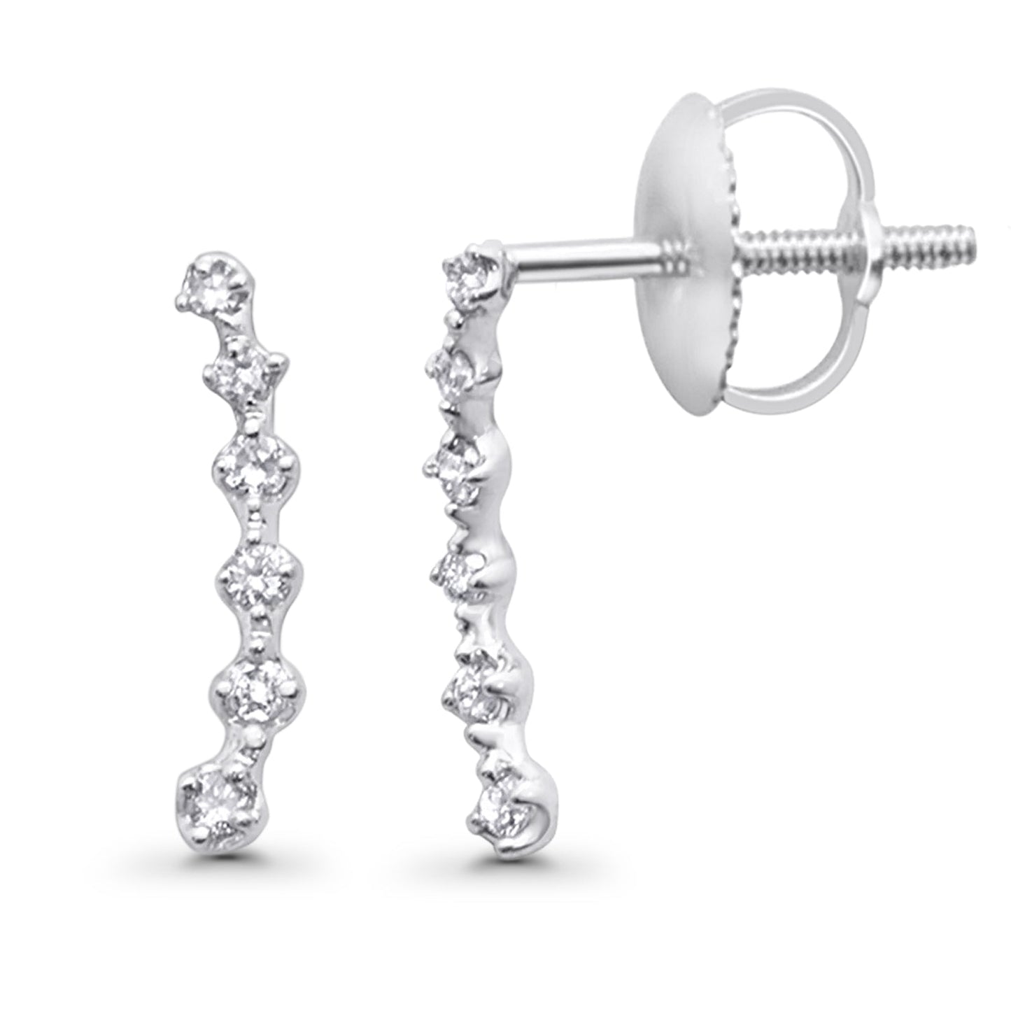 Solid 10K White Gold 12.1mm Cascade Crawler Diamond Huggie Stud Earring Wholesale