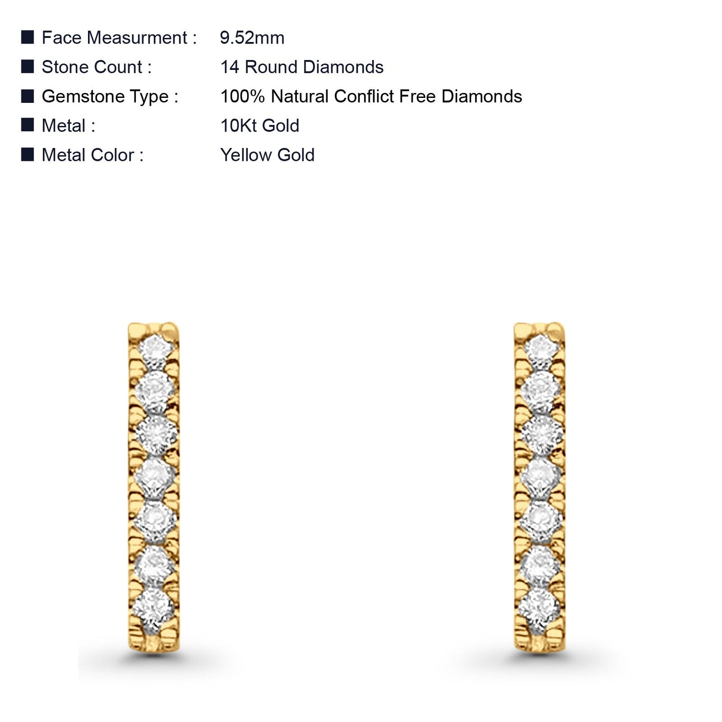 Diamond Line Bar Stud Earrings 10K Yellow Gold 9.5mm Wholesale