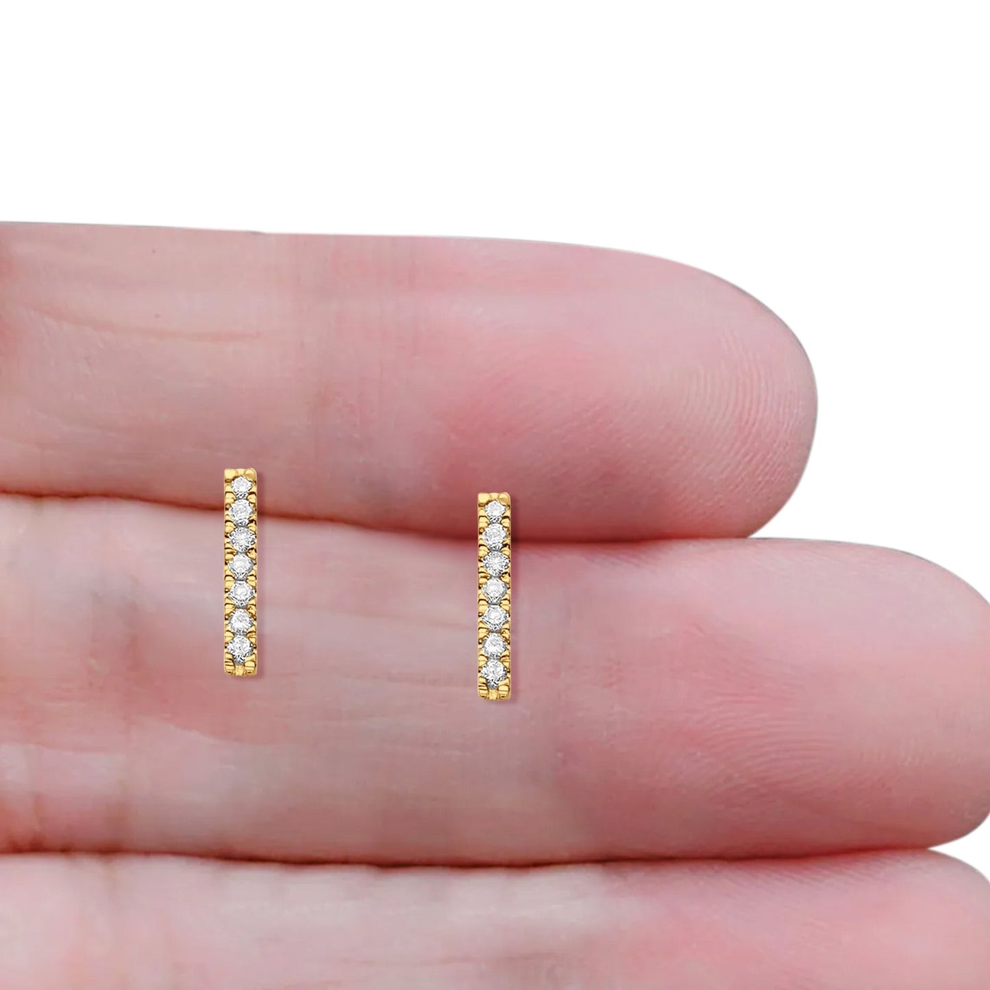 Diamond Line Bar Stud Earrings 10K Yellow Gold 9.5mm Wholesale