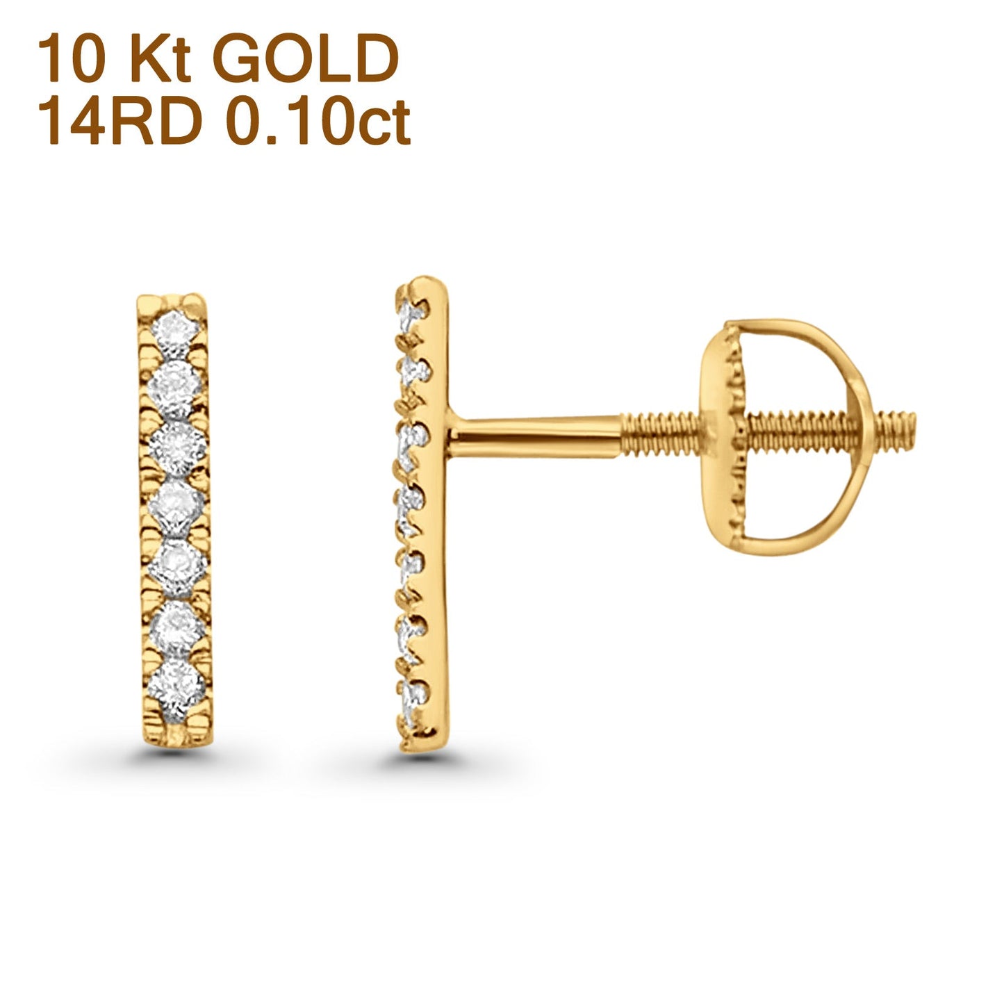 Diamond Line Bar Stud Earrings 10K Yellow Gold 9.5mm Wholesale