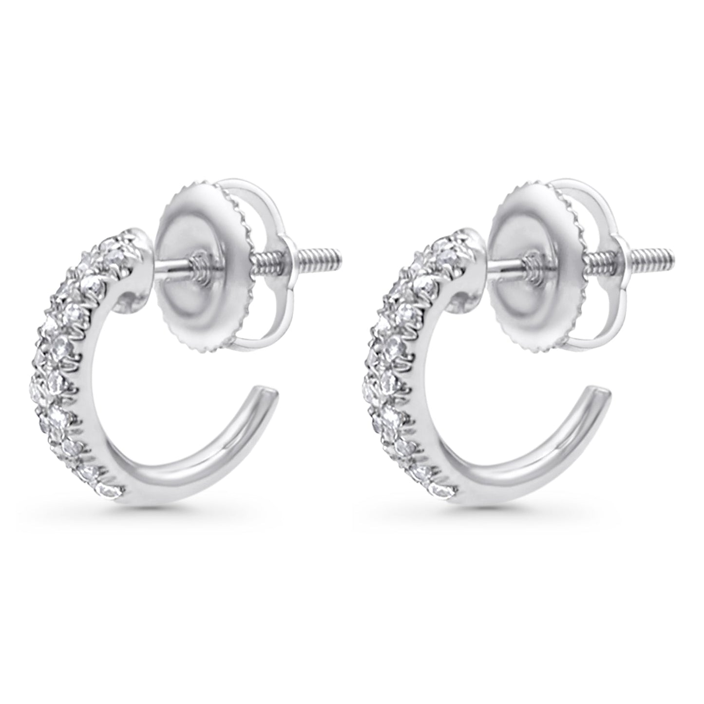 Solid 10K White Gold 9.8mm J Shape Hinged Diamond Half Hoop Earring Wholesale