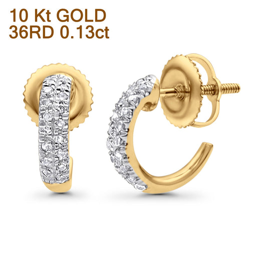 Solid 10K Yellow Gold 9.8mm J Shape Hinged Diamond Half Hoop Earring Wholesale